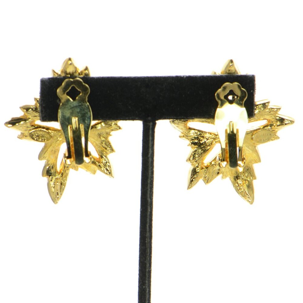 Vintage Kenneth Jay Lane KJL Goldtone Crystal Clip Earrings - Picture 5 of 9